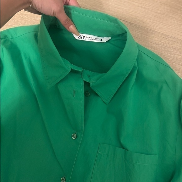 Zara Oversized Poplin Green Shirt - Picture 7 of 7